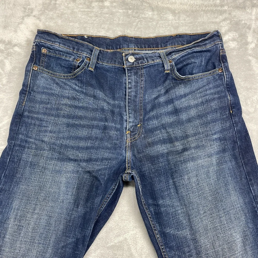 Levi's Jeans Mens 38x32 Blue Denim Faded Whiskered Stretch 527 Slim Bootcut Leg